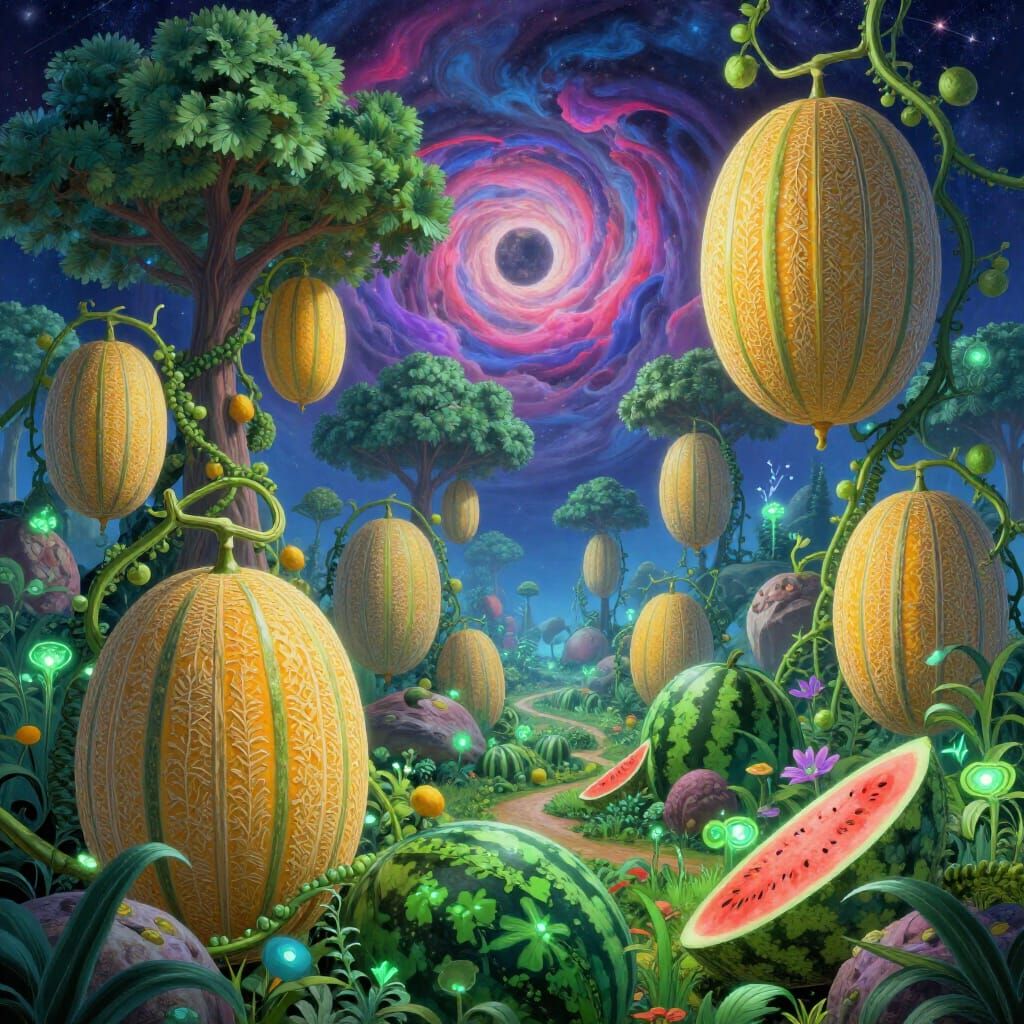Alien Planet Landscape of Giant Melons and Watermelons