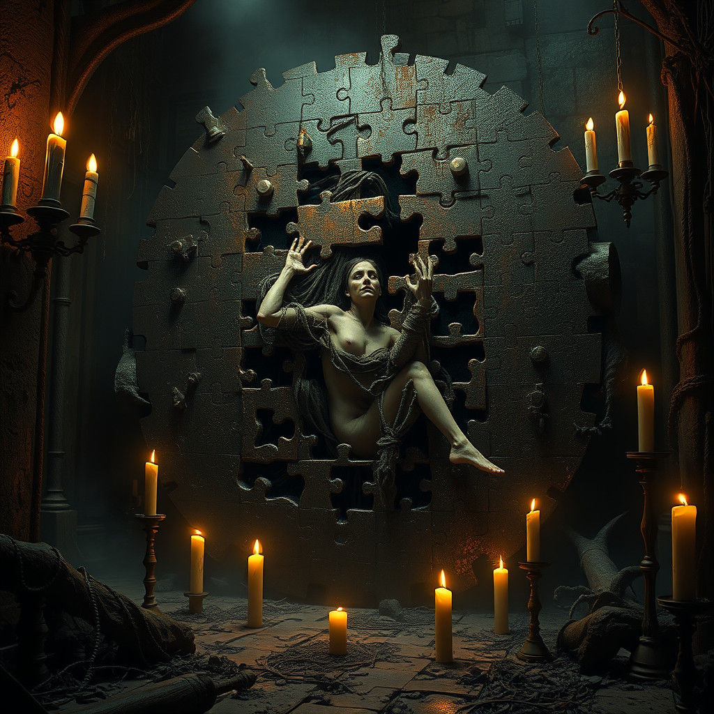 Human Figure Trapped in Gothic Jigsaw Puzzle