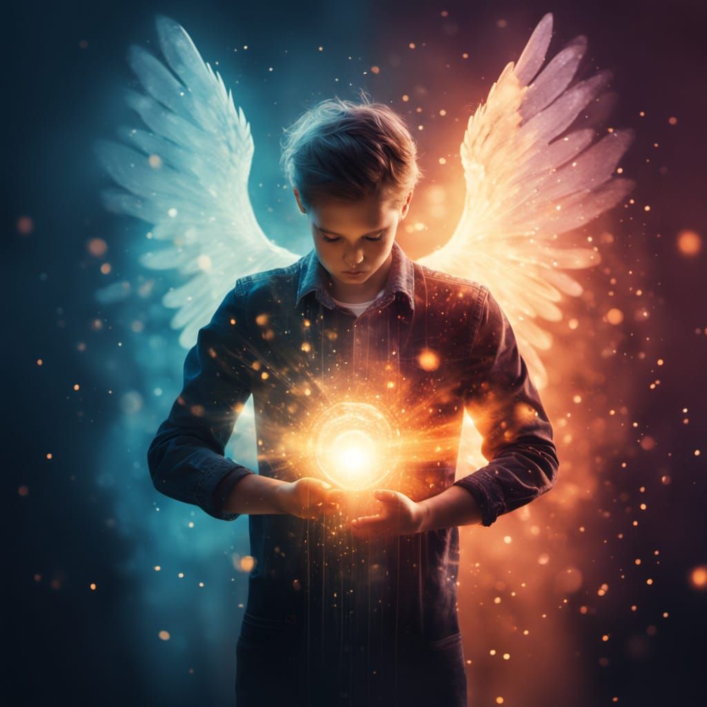 Angel Silhouette Concert at Sunrise: Oil Painting Style