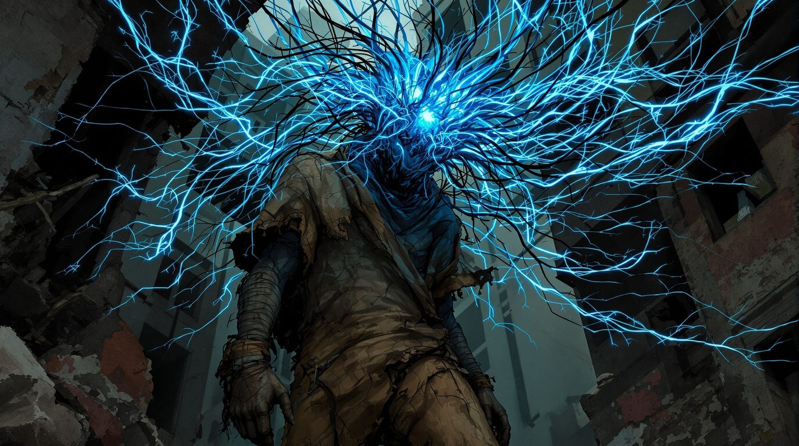 Gritty Urban Figure with Electric Synapses