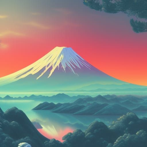 Mount Fuji Lofi Thumbnail in Detailed Matte Style