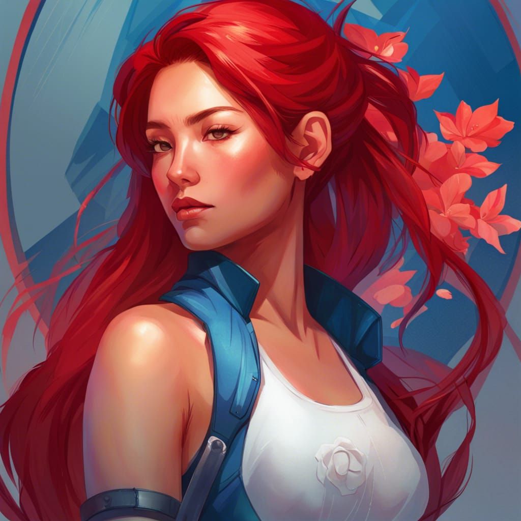 Electric Asian Girl Portrait in Art Nouveau Style