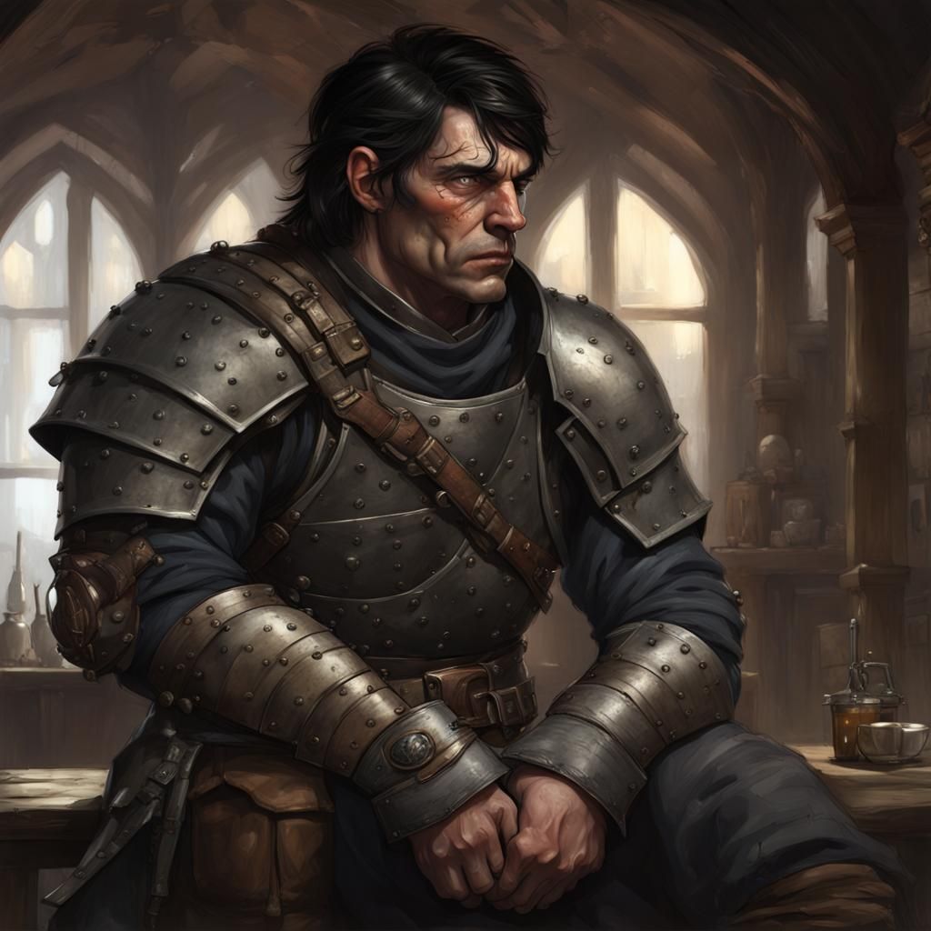 Scarred Mercenary in Dark Fantasy Style