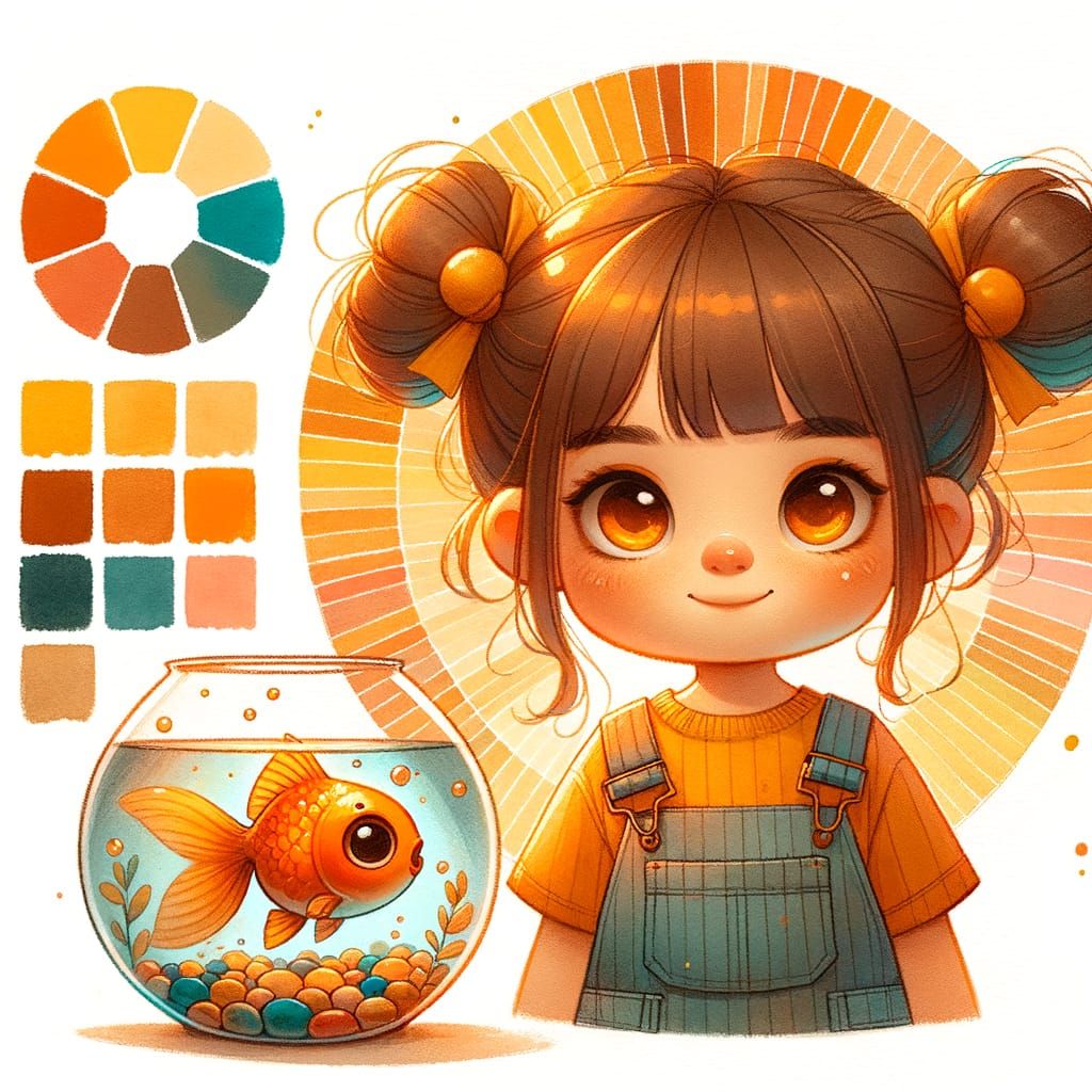 Whimsical Watercolor of Girl and Goldfish