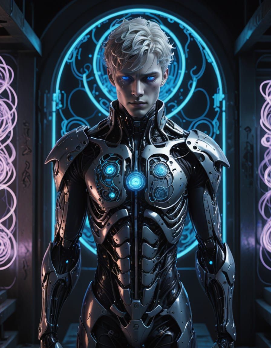 Ethereal Anime Figure in Biomechanical Sanctuary