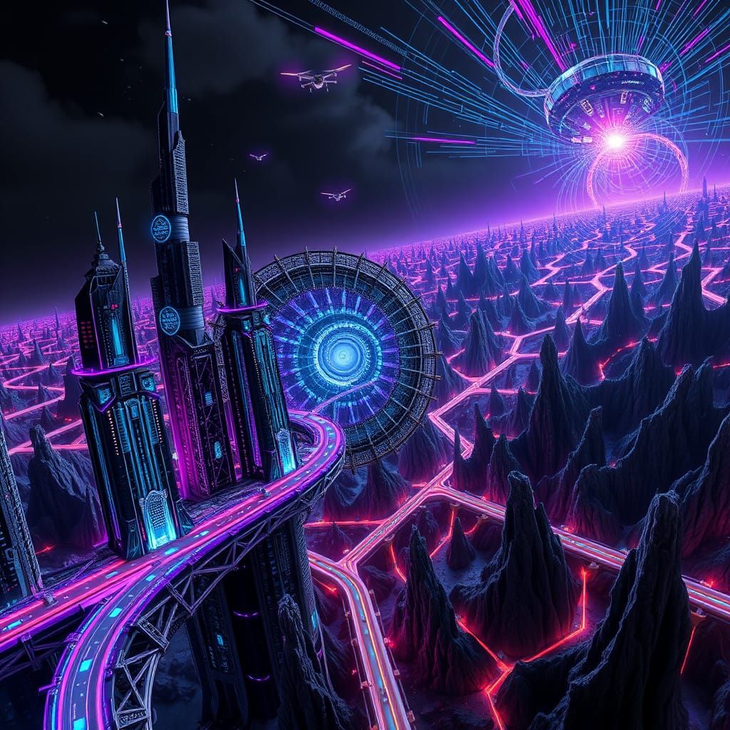 Fractal Metropolis in Cyberpunk Darkness