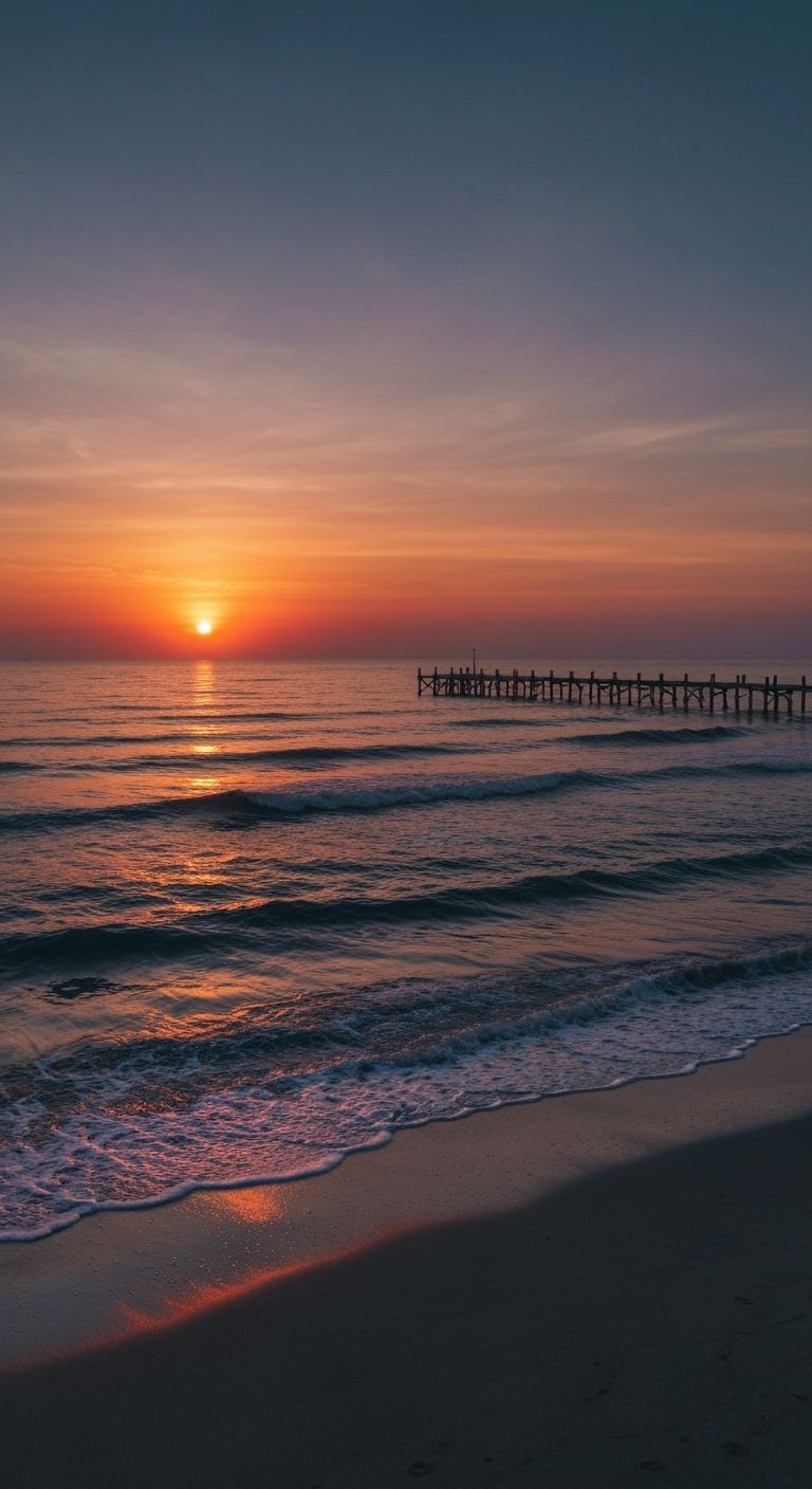 Beach at Sunset with Pier in Award-Winning Style