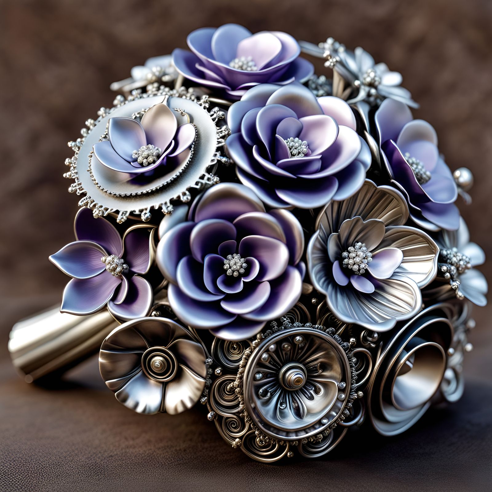 Silver Steampunk Bouquet of Lilac Flowers