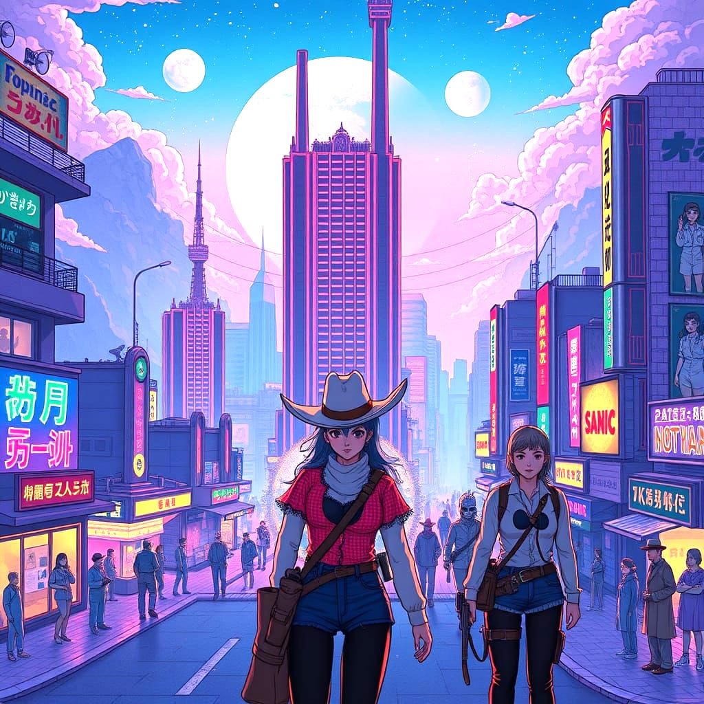 Cosmic Cowgirls Ride Across Neon Horizons