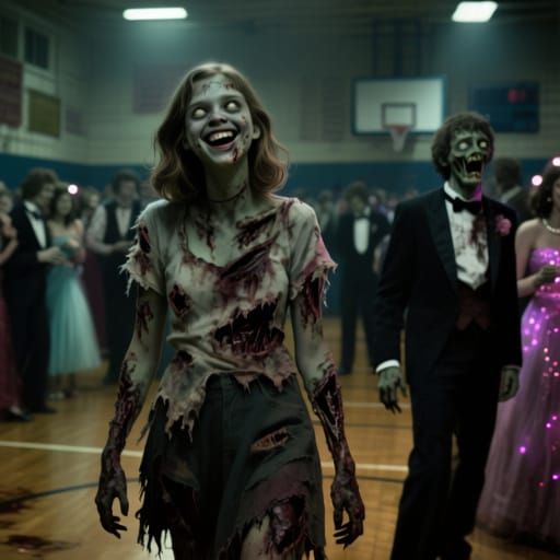 1970s Zombie Prom Night: Vintage Horror Concept Art