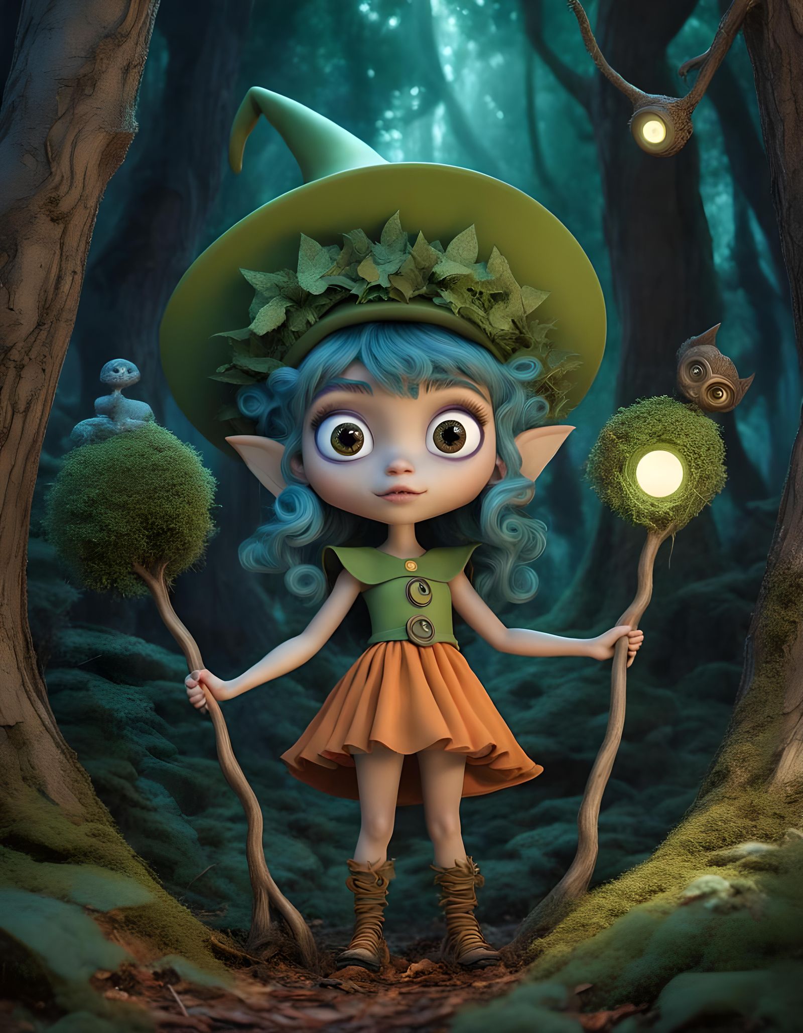Enchanting 3D Witch in Magical Forest