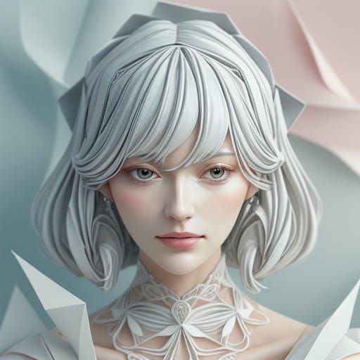 Origami Woman Portrait in Pastel Colors
