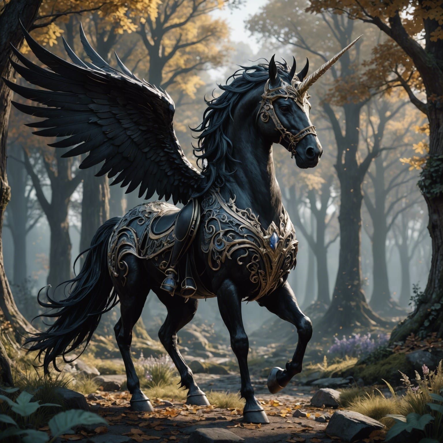 Monochrome Alicorn Fantasy Art in 8k Resolution