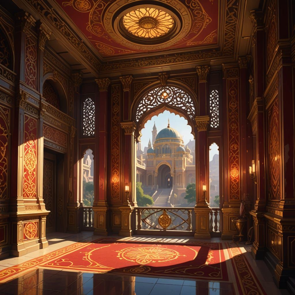 Imperial Balcony with Psychedelic Palette and Ornate Pattern...