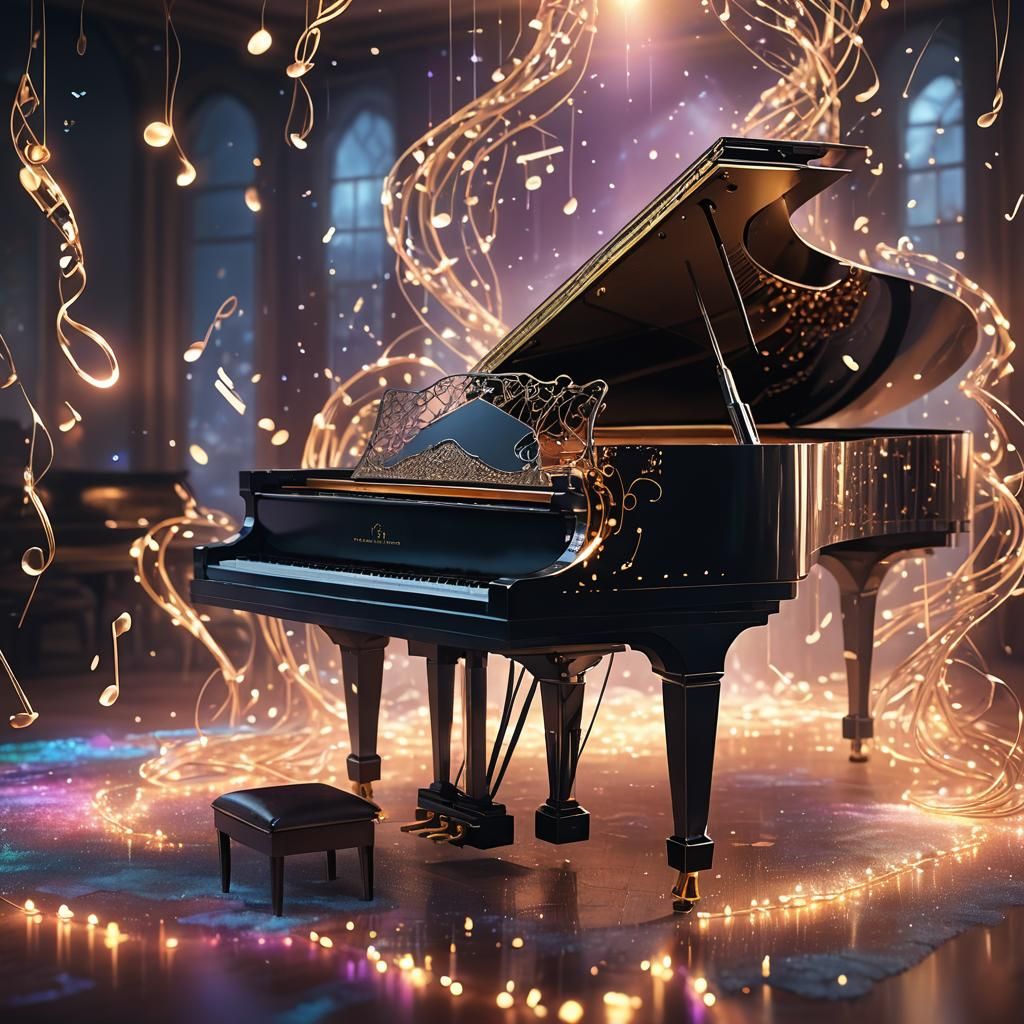 Glowing Microphone Amidst Luminescent Music Notes