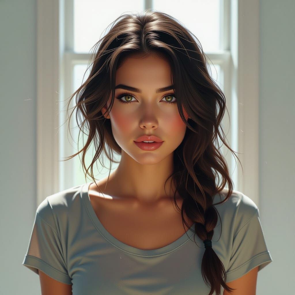 Woman in Wet T-Shirt: Hyperrealistic Digital Art
