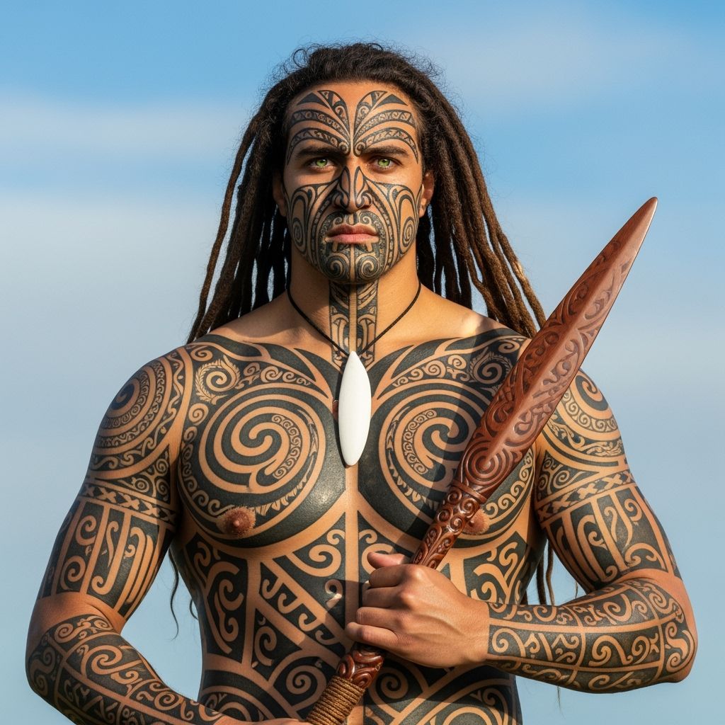Maori Warrior Portrait with Ta Moko Tattoo