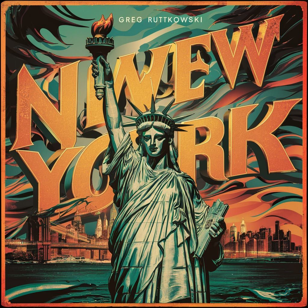 Statue of Liberty Vintage Travel Poster in Gold