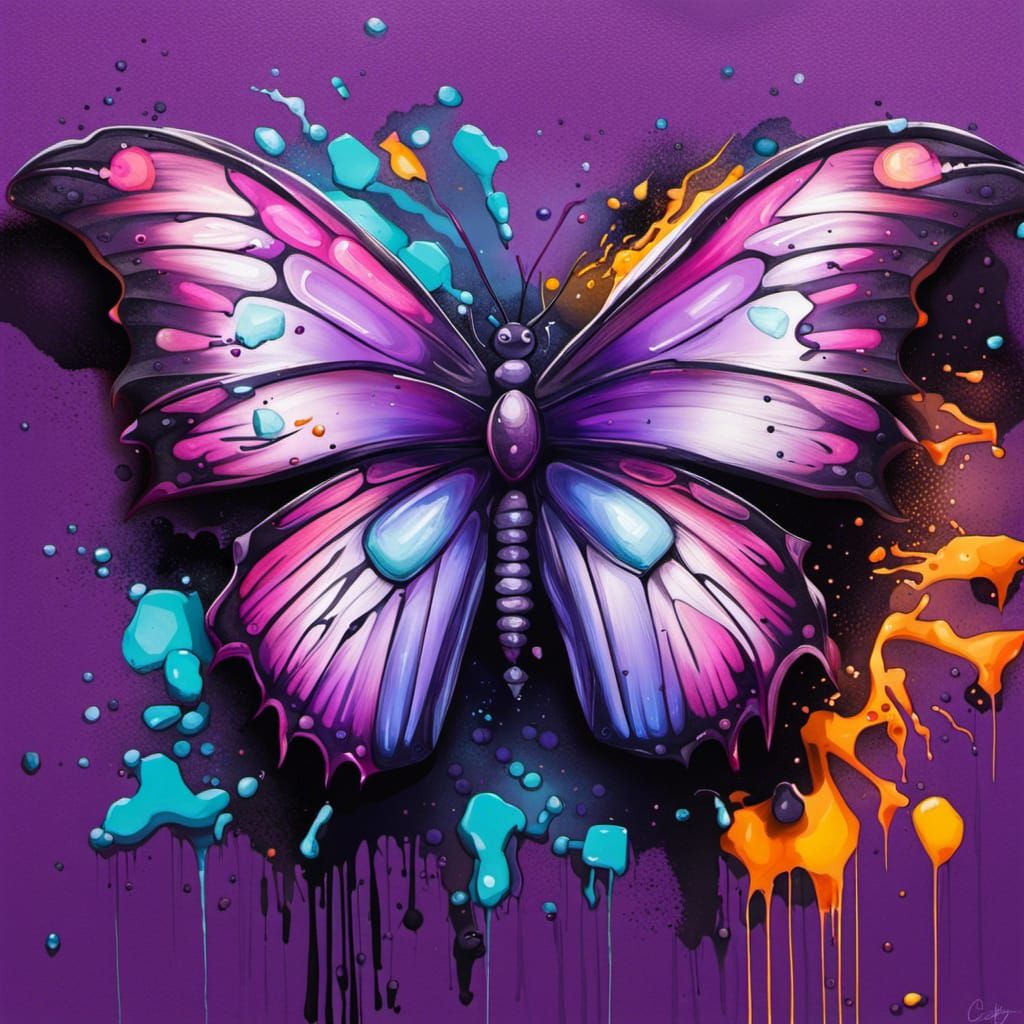 Graffiti Art: Purple Crystal Butterfly in Splash Style