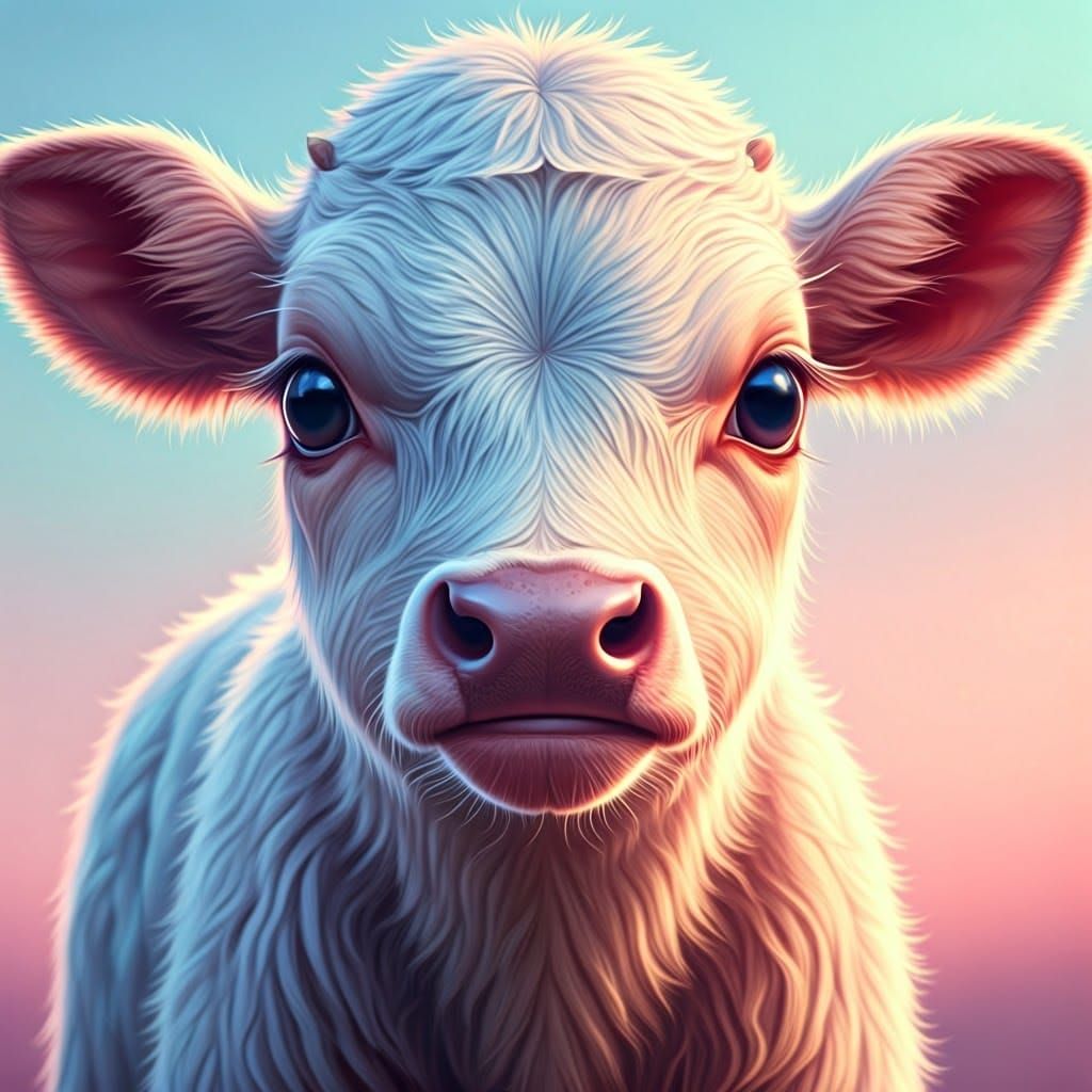 Adorable Fluffy Calf with Shimmering Eyes