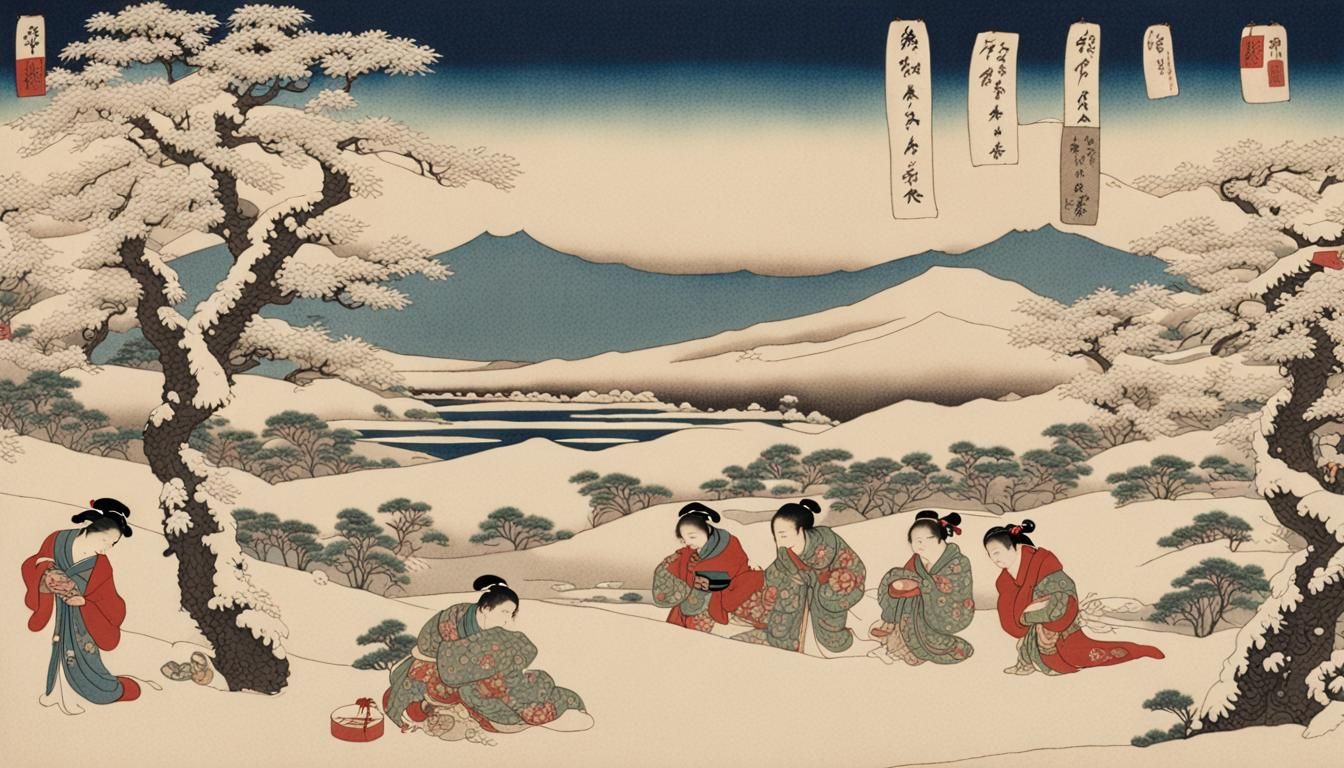 Japanese Christmas Card in Hokusai Style