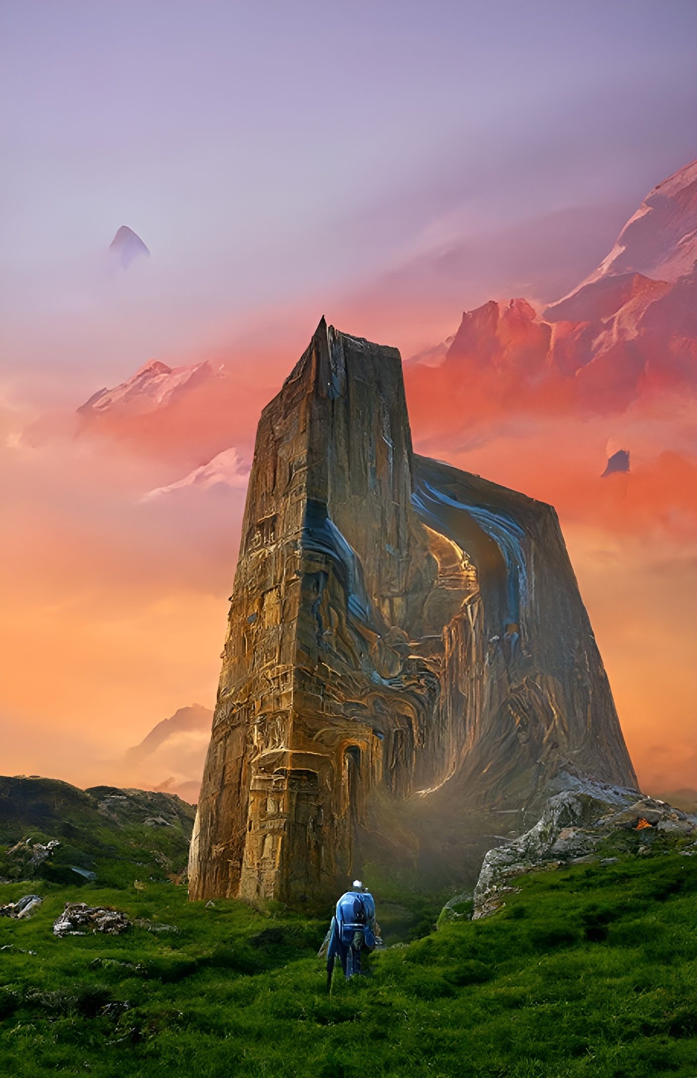 Monolithic Cosmic Fortress in Surreal Style
