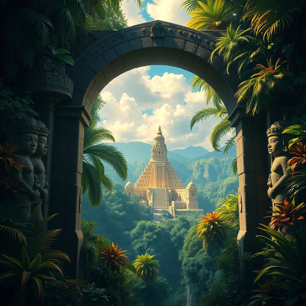 Maya Portal to Golden City in Mystical Rainforest