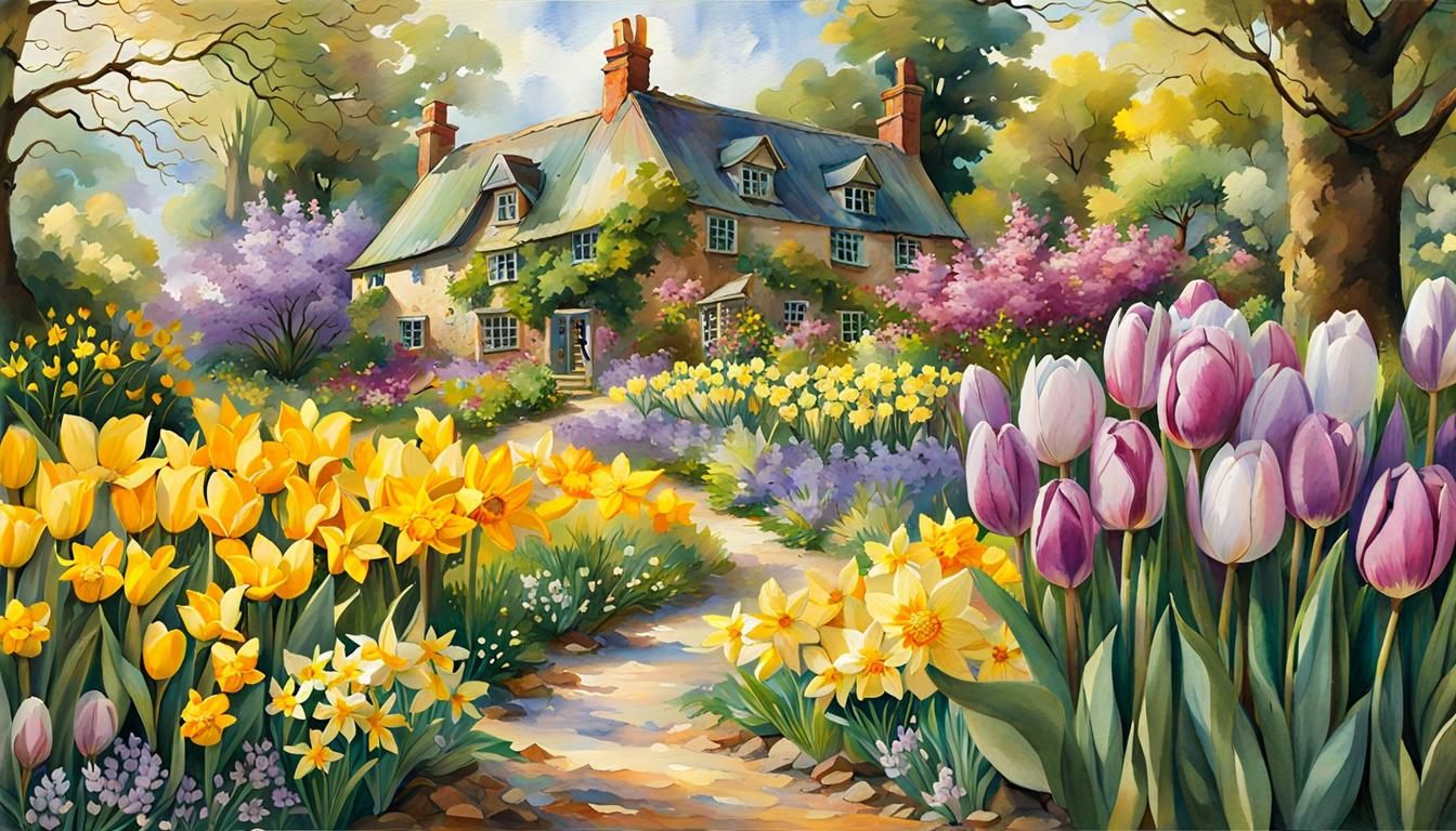 Enchanting Spring Garden Watercolor Illustration