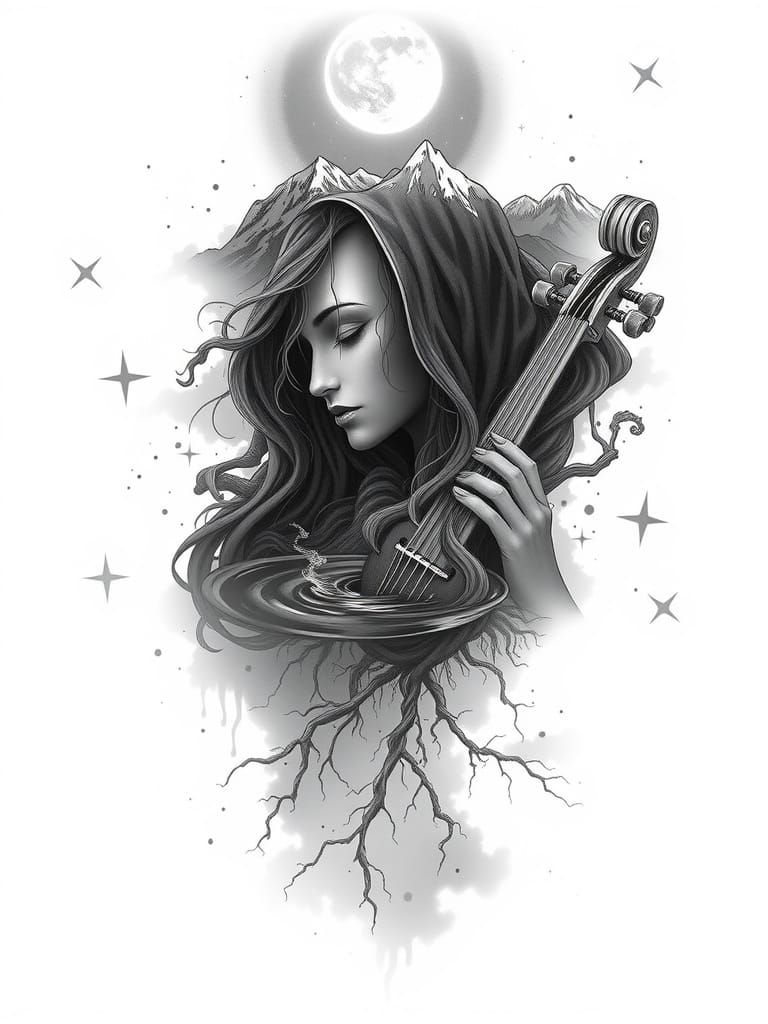 Mystical Mountain Goddess in Sacred Tattoo Design