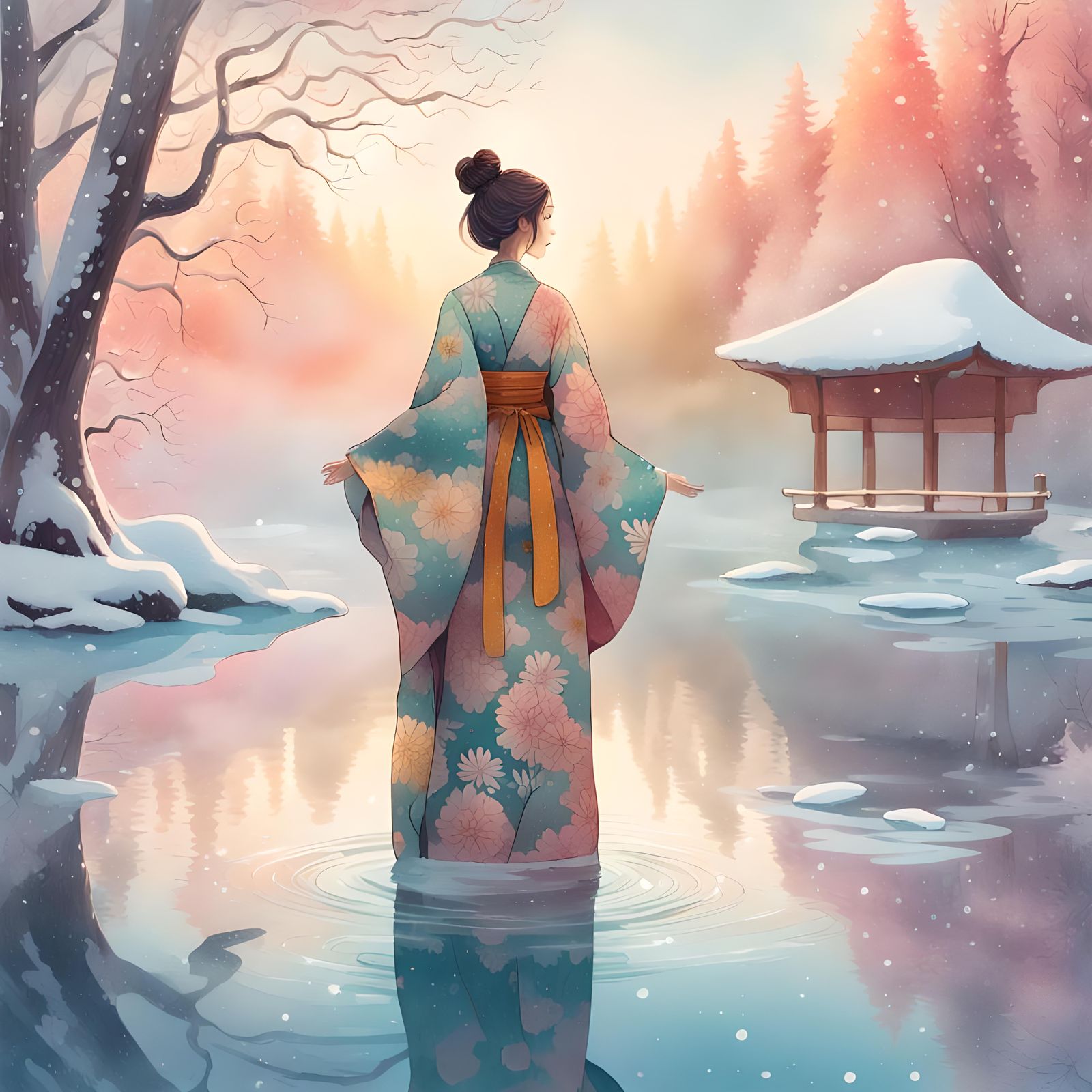 Dreamlike Nymph in a Cloud of Water Lilies