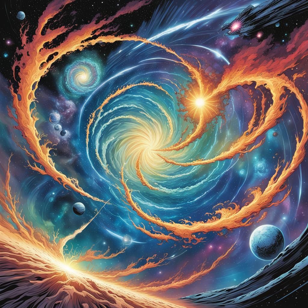 Colorful Quasar with Pulsar Jets in Comic Book Style