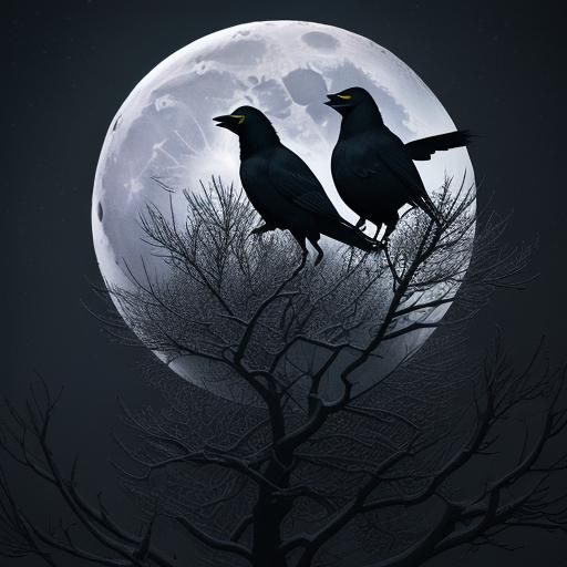 Crows Singing Under Moonlight: Mystical Digital Art