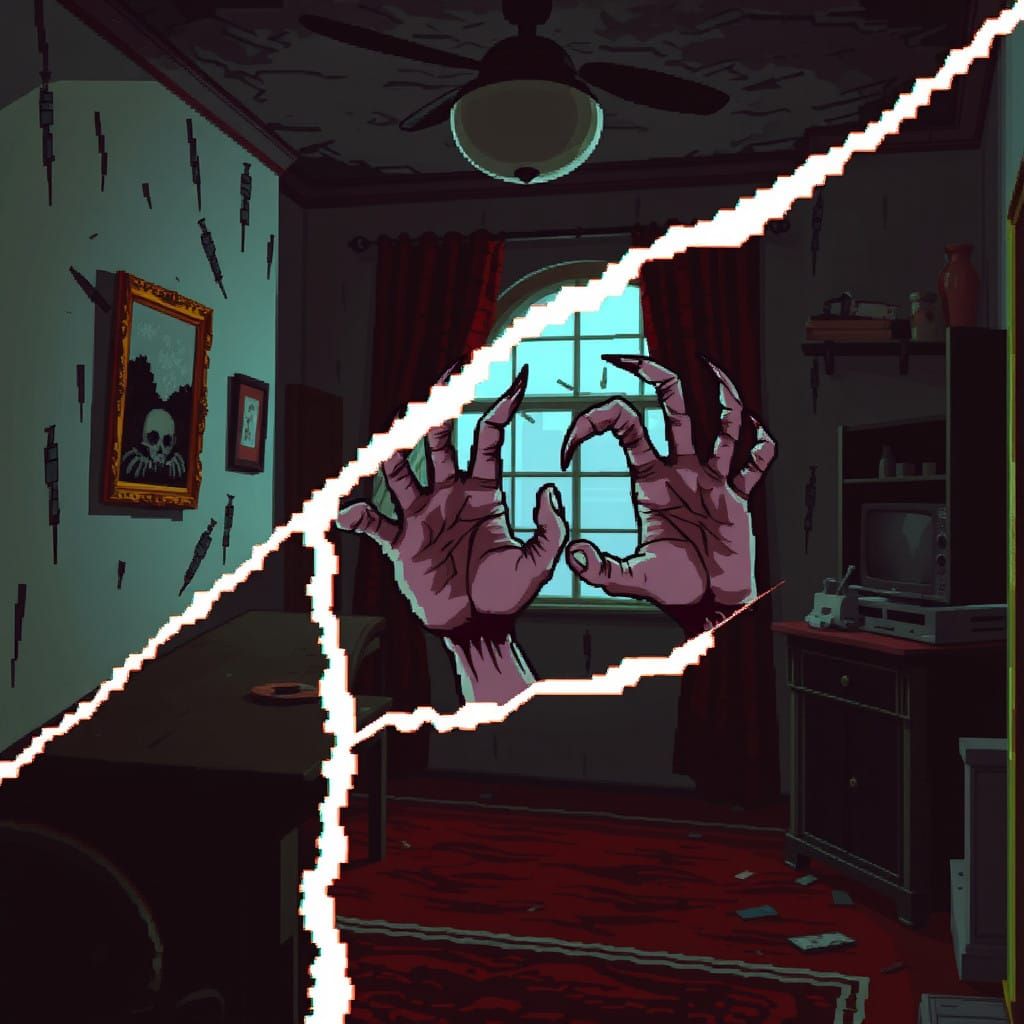 Creepy 80s Horror Scene in Pixel Art Style