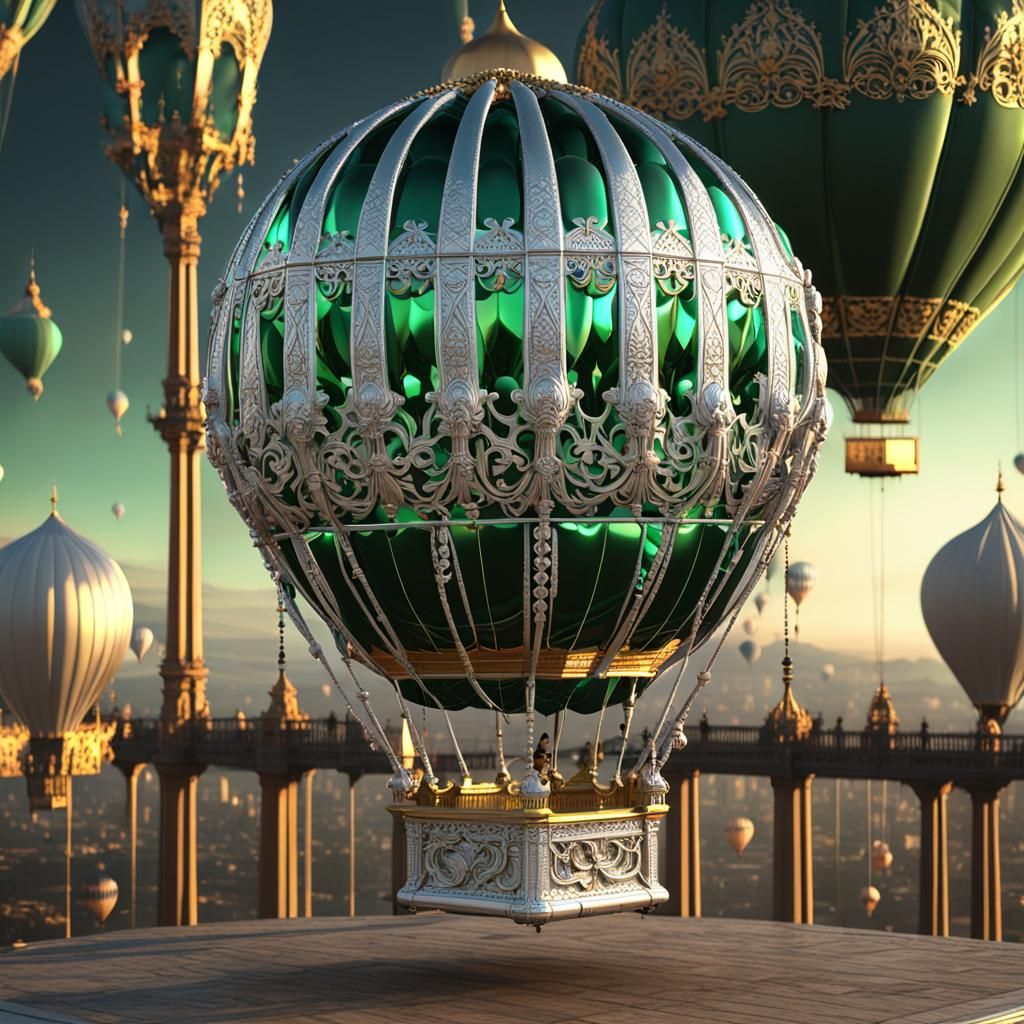 Ornate Mechanical Hot Air Balloon in Dusk Light