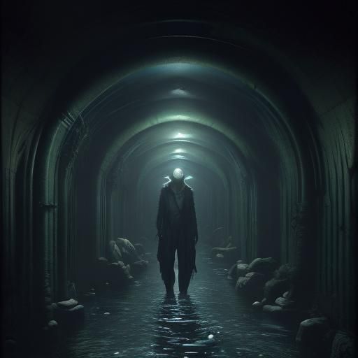 Eerie Fish Creature Lurking in Tunnel Shadows