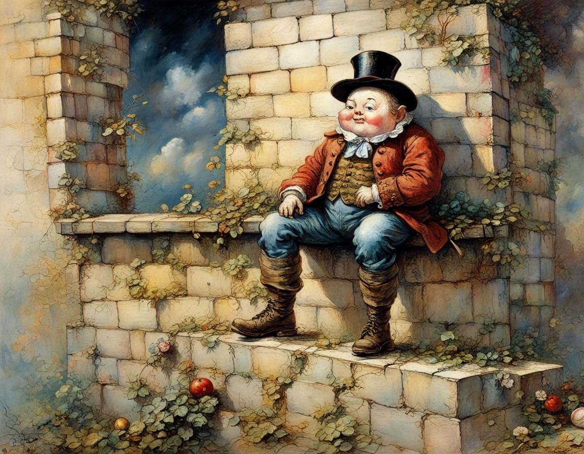 Humpty-Dumpty on a Wall in Illustrated Style