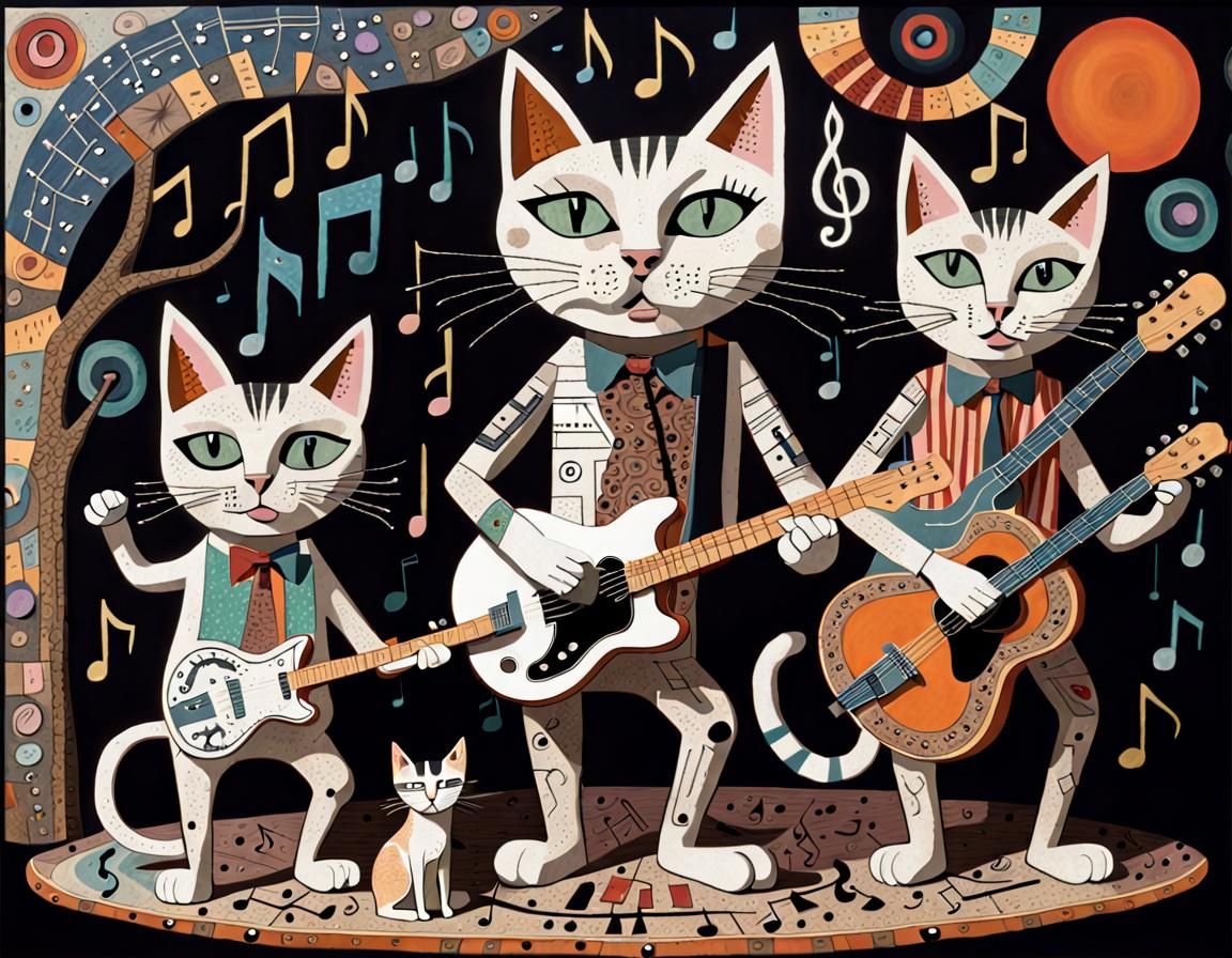 Cat Rock Band: Whimsical 3D Render