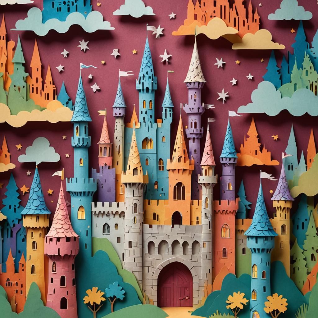 Colorful 3D Paper Cutout Castle in Storybook