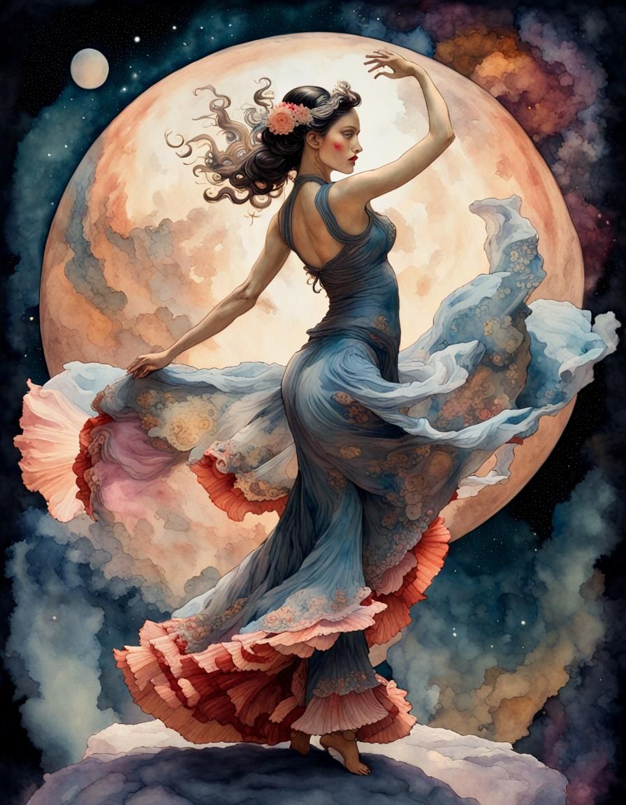 Flamenco Dancer in Cosmic Watercolor Style