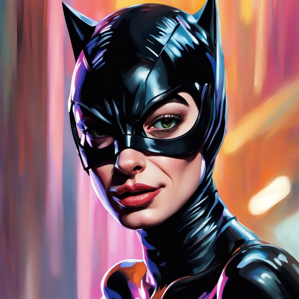 Hyperrealistic Catwoman Portrait with Dramatic Lighting