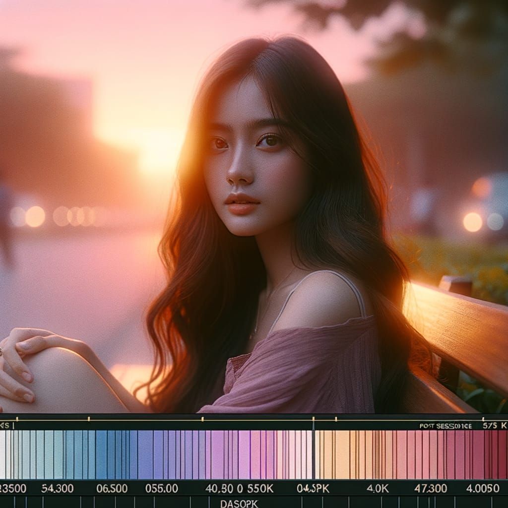 Indonesian Woman on Park Bench at Sunset in 4K