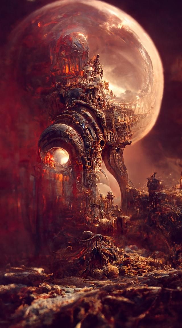 Sinister Metal Planetscape with Mechanical UFO