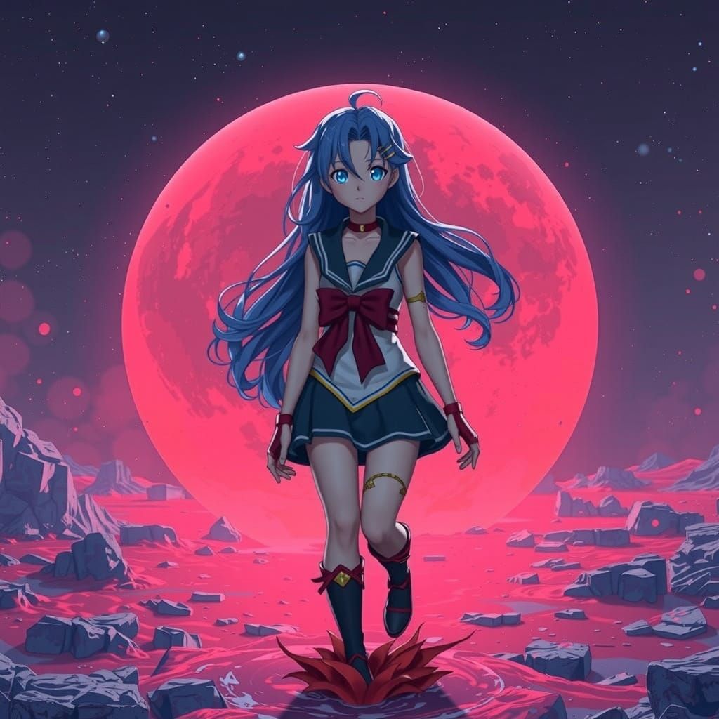 Sailor Mars in a Futuristic Red Planet Landscape
