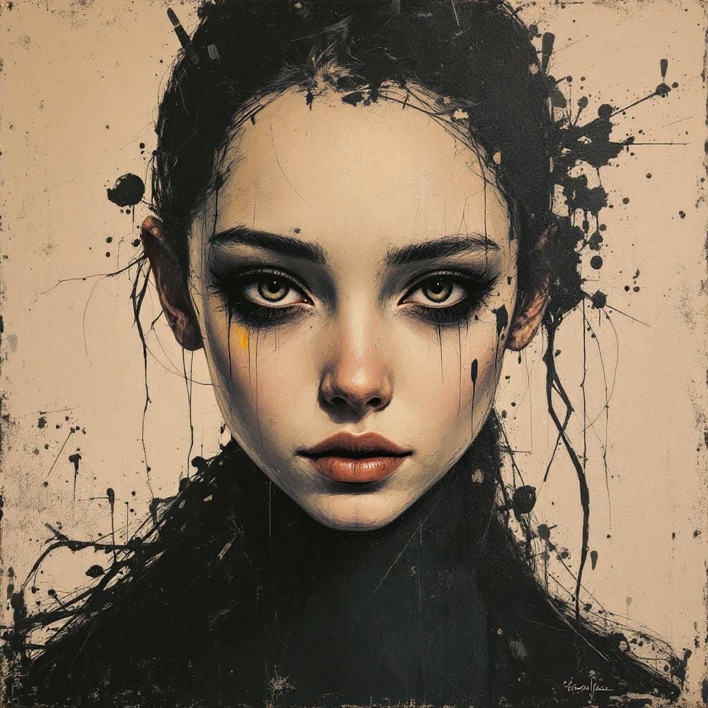 Girl Portrait with Knives in Oil Painting Style