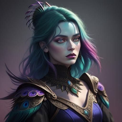 Vibrant Woman with Peacock Hair: Fantasy Digital Art