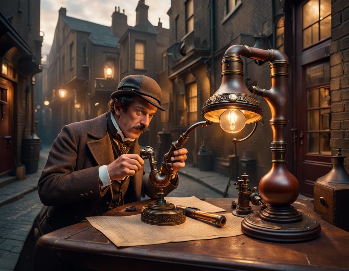 Steampunk Sherlock Holmes in Victorian Alley
