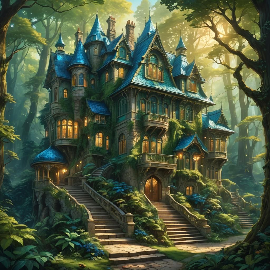 Majestic House in Emerald Forest: Fantasy Concept Art
