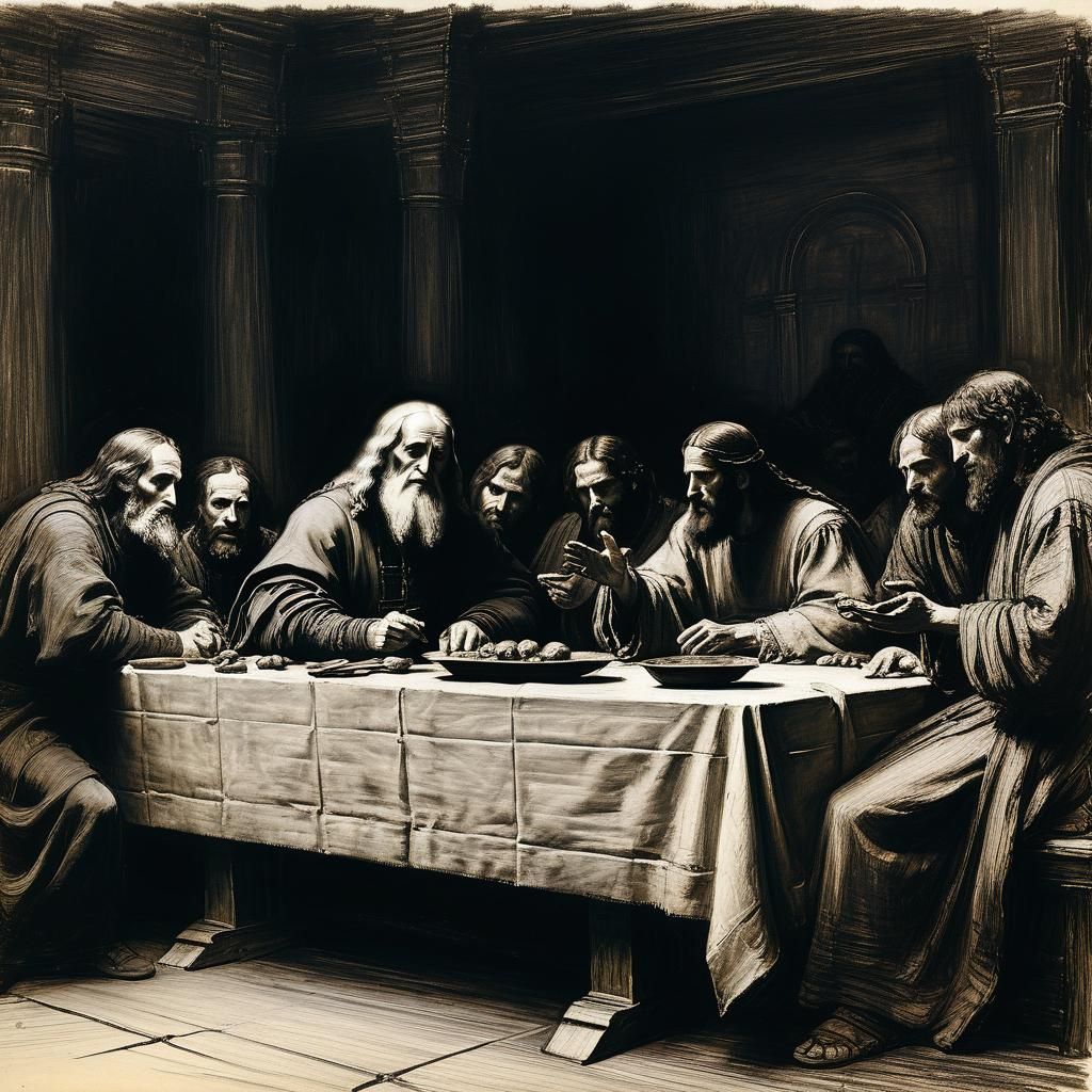 Da Vinci's Last Supper in Charcoal Drawing Style