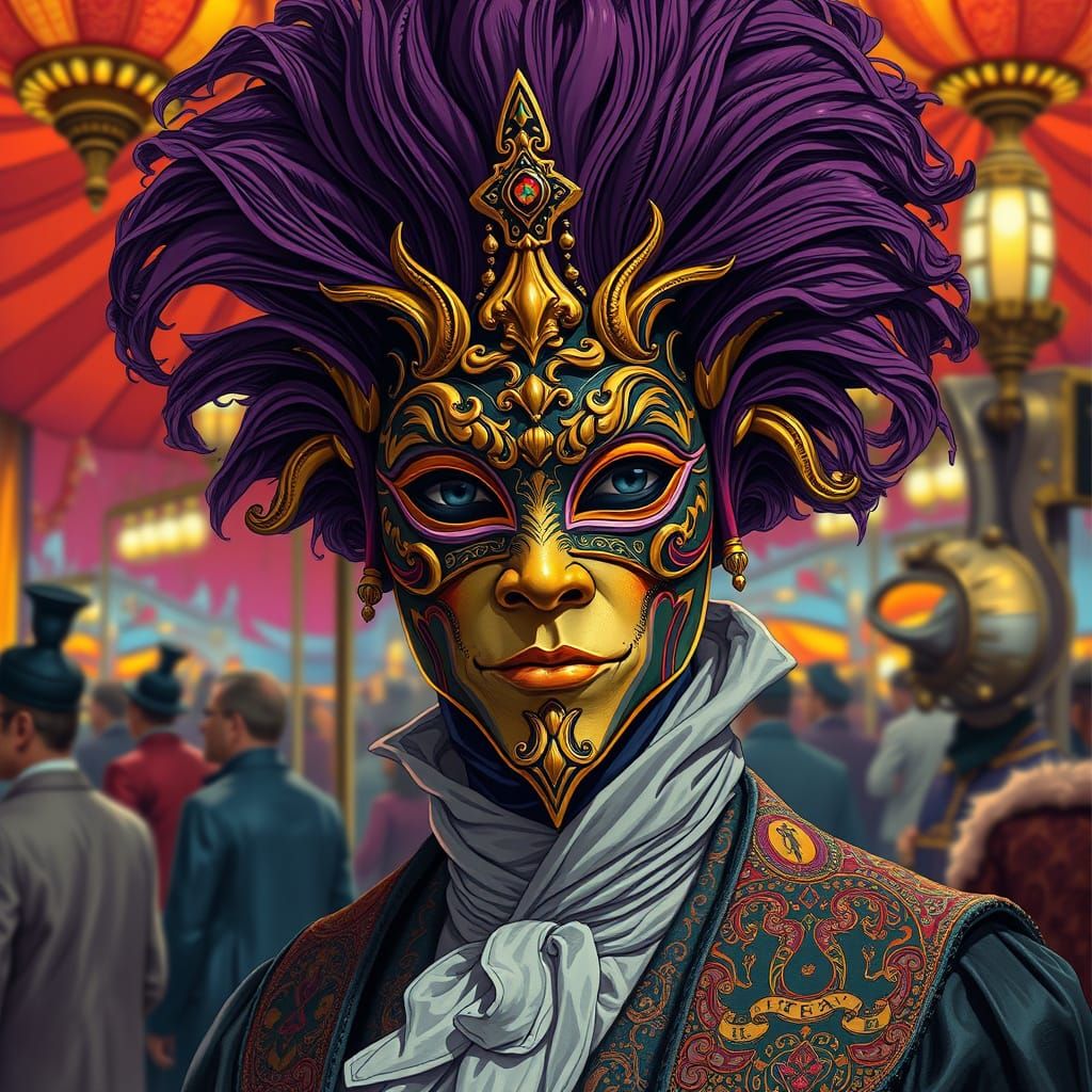 Figure in Ornate Mask at Vibrant Carnival