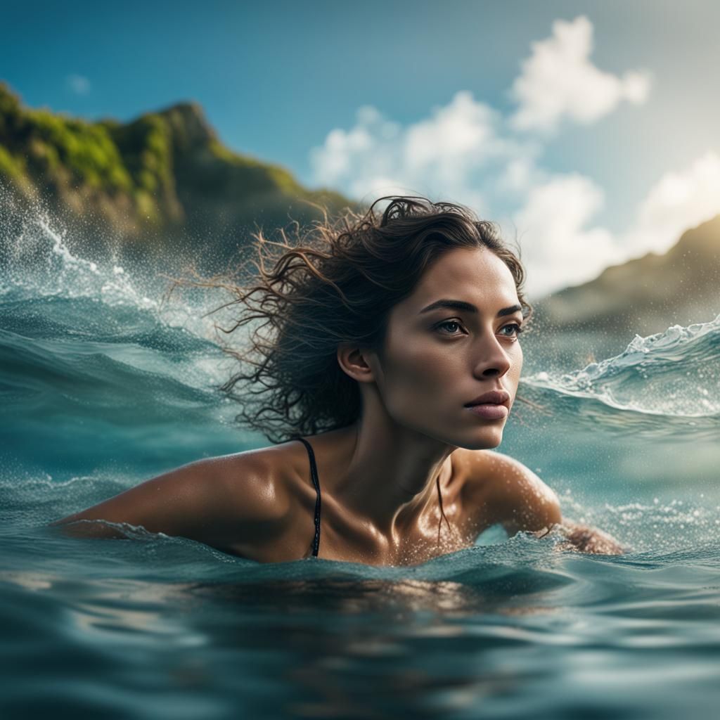 Woman Swimming in Crystal Clear Waters